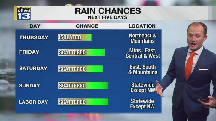 Drier air moves into New Mexico through Thursday