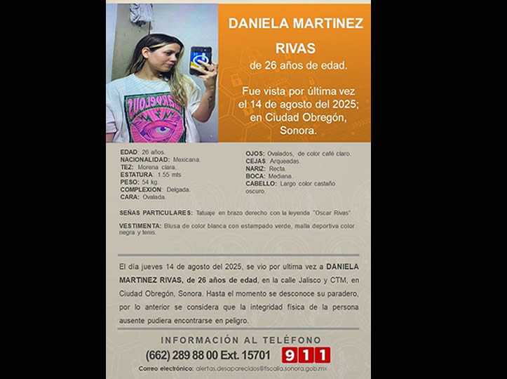 Levantan a joven mujer de 26 años en Cajeme