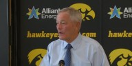 Kirk Ferentz speaks at conference during Iowa Football Media Day