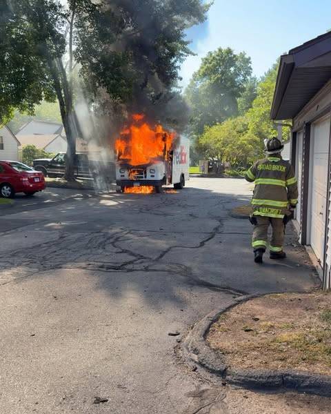 PHOTOS: Box truck catches on fire in Broad Brook