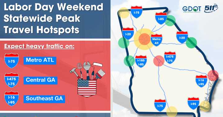 Georgia DOT announces lane closure suspension, best and worst travel times for upcoming Labor Day holiday weekend