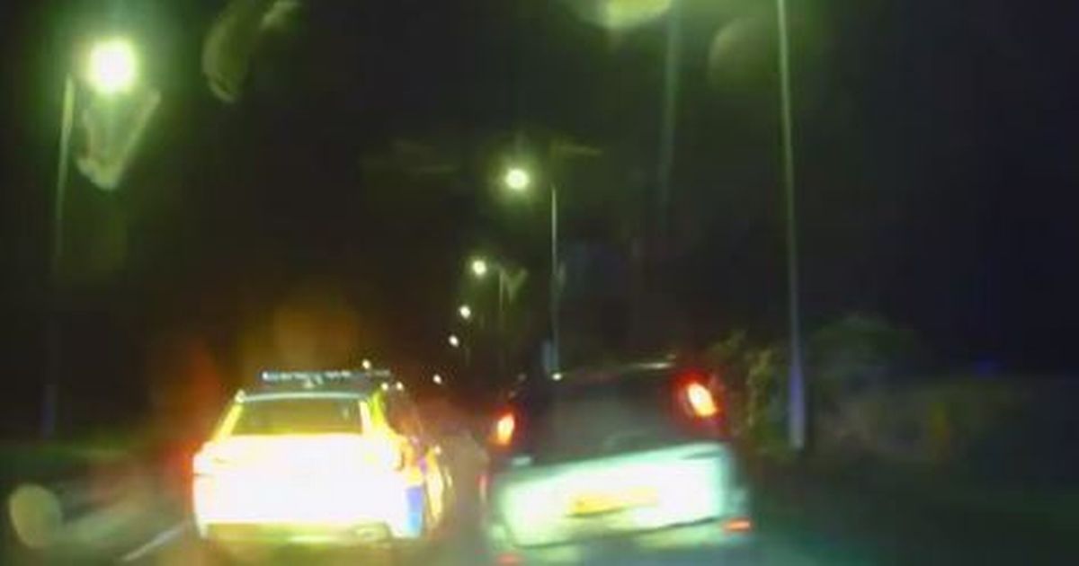 Moment drug driver crashes into police car after high speed chase through Exmouth