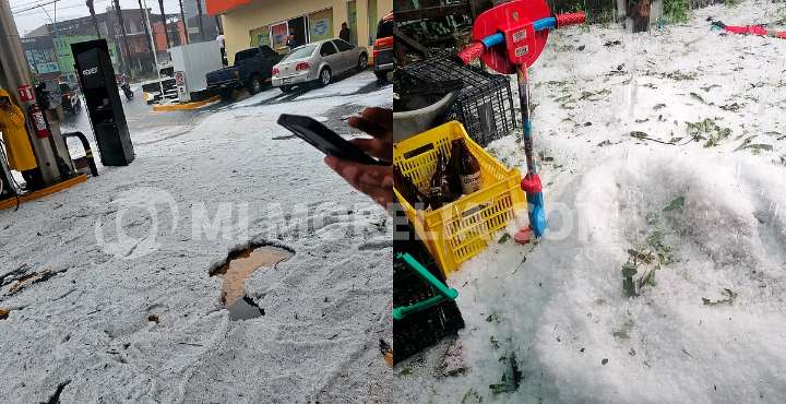 Granizada pinta de blanco a Tancítaro; sólo daños menores en lonas y carpas