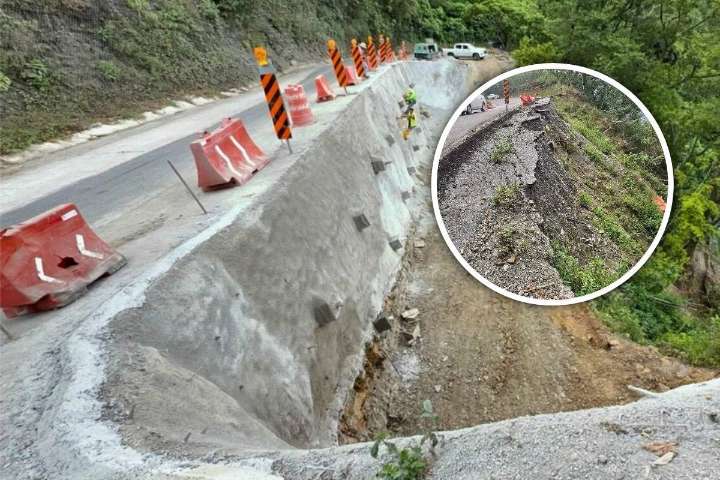 Avanza construcción de muro de contención en tramo de la Pachuca-Tampico que presenta falla geológica