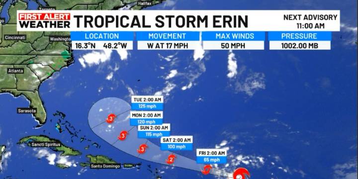5 A.M update: Erin may become a major hurricane this weekend