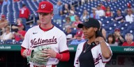 Mo'ne Davis throws first pitch to Robert Hassell III