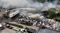 Watch: Drone video shows huge blaze at recycling plant