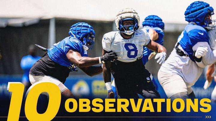 10 Observations from Day 8 of Rams Training Camp: Defensive front's pressure, picks for Kam Kinchens and Derion Kendrick, plus notes on Stetson Bennett, Puka Nacua and Konata Mumpfield