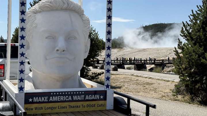Giant Elon Musk Head Makes Yellowstone Visit As Part Of National Protest Tour