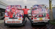Photos of taxi drivers in Zimbabwe showing off team colors for the Premier League soccer season