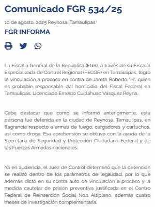 Vinculan a proceso a presunto asesino de Fiscal Federal