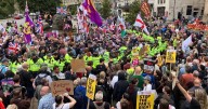 Protesters and counter-demonstrators face-off during Liverpool 'mass deportations' march