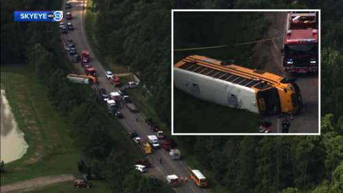 58 elementary students hospitalized after Cleveland ISD bus flips over on FM 1010, district says