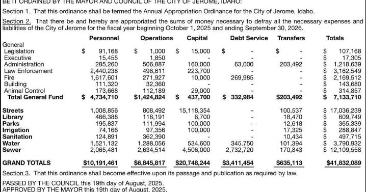 CITY OF JEROME - Ad from 2025