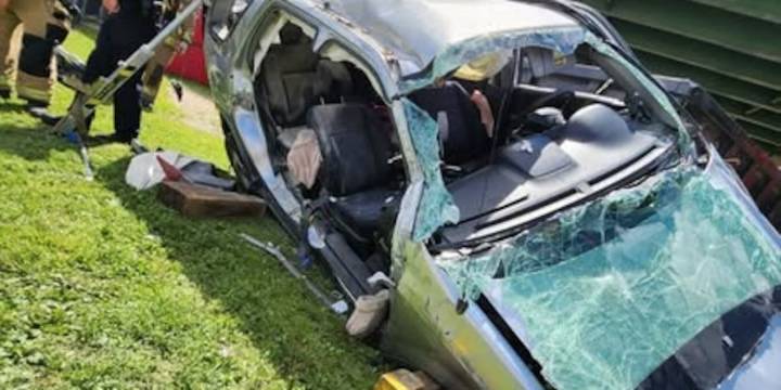 Two injured in crash after vehicle falls off I