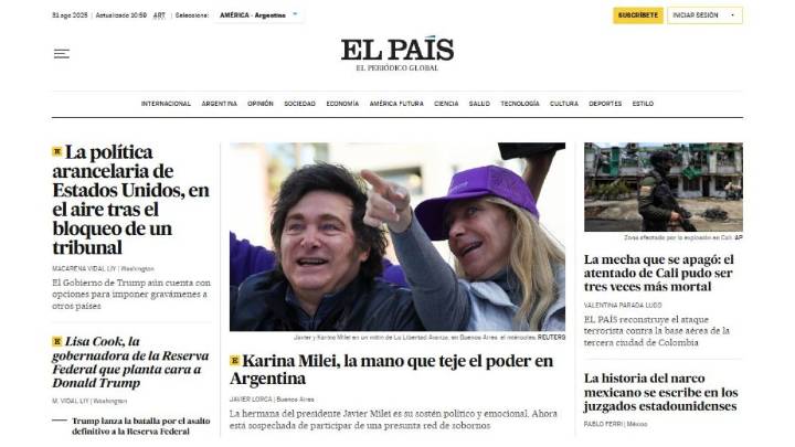 La corrupción en el gobierno de los Milei llegó a la tapa de El País de España