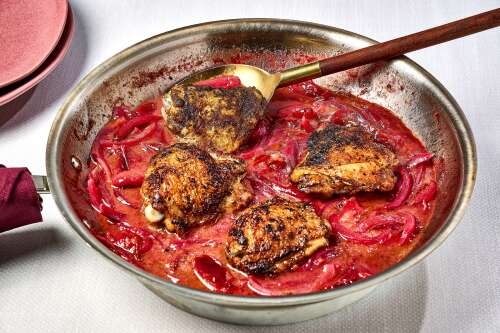 A jammy, sweet-tart plum sauce steals the show in this skillet chicken