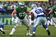 Eagles’ Landon Dickerson appeared to suffer a leg injury