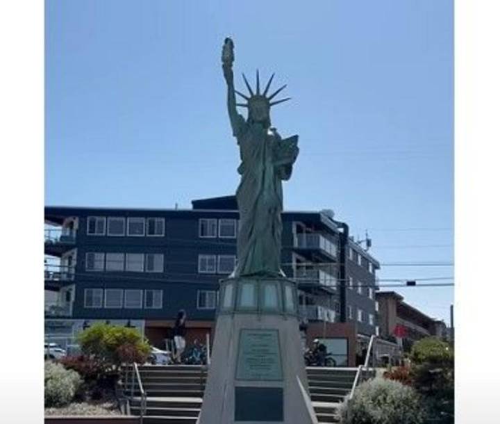 The Miniature Statue of Liberty stands tall at Alki Beach, Seattl