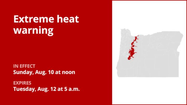 Extreme heat warning issued for Oregon from Sunday to Tuesday