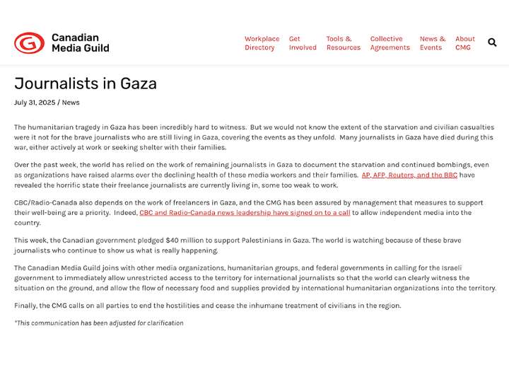 CMG union backtracks on Gaza statement that blamed only Israel for war