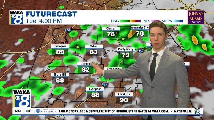 More clouds, rounds of showers/storms, less heat early this week