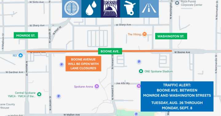 Heading to ONE Spokane Stadium soon? Expect construction delays along Boone Avenue