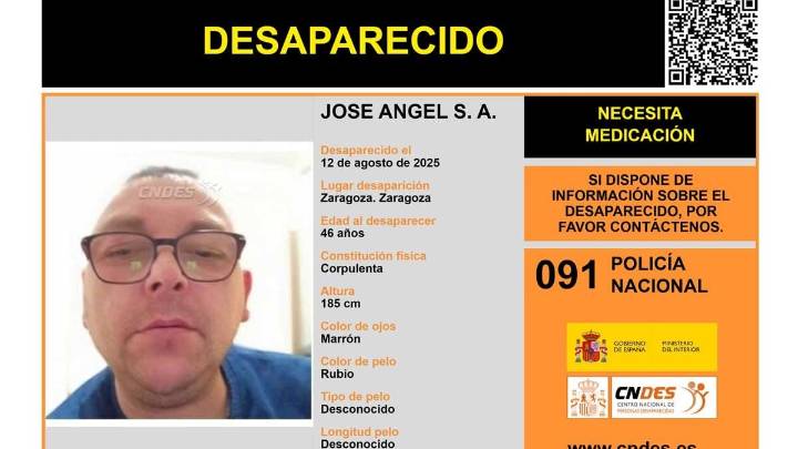 Desaparecido un hombre de 46 años en Zaragoza que necesita medicación