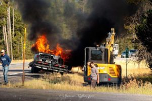 US Highway 20 closed in Ashton due to vehicle fire