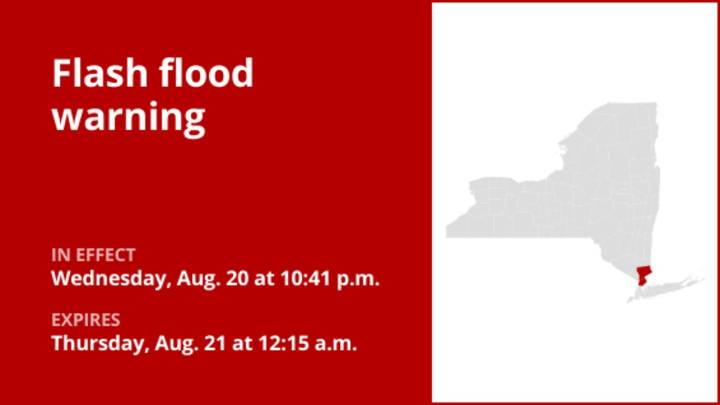 NY weather: Flash flood warning in place for Westchester County until early Thursday due to heavy rain
