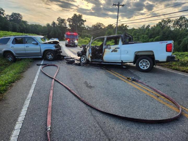 Car catches on fire after collision in Boiling Springs