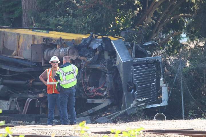 Train hits dumptruck, patient airlifted as explosion and fire close B.C. highway