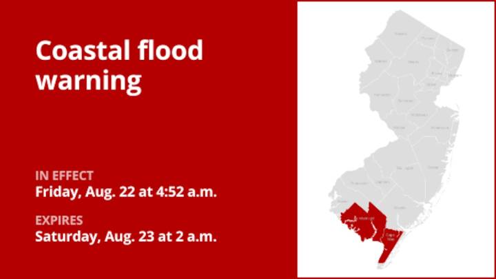 Update: Coastal flood warning active for Cumberland and Cape May counties until 2 a.m. Saturday