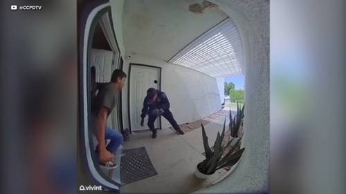 Hombre armado con cuchillo arremete contra agente de policía en Cathedral City en un sorprendente ataque captado en video