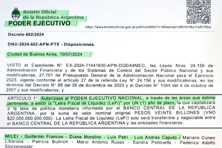 Para justificar el apretón monetario, Caputo habló sobre las LEFI y contradijo un decreto