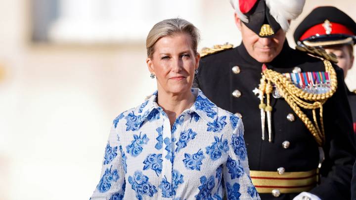Stylish Salute! Sophie, the Duchess of Edinburgh, is a vision in florals as she visits the Corps of Royal Electrical and Mechanical Engineers' Battalions