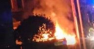 Dramatic picture shows fire on driveway of Arnold house