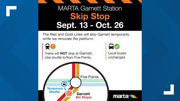 MARTA trains to skip Garnett Station for platform renovation in September