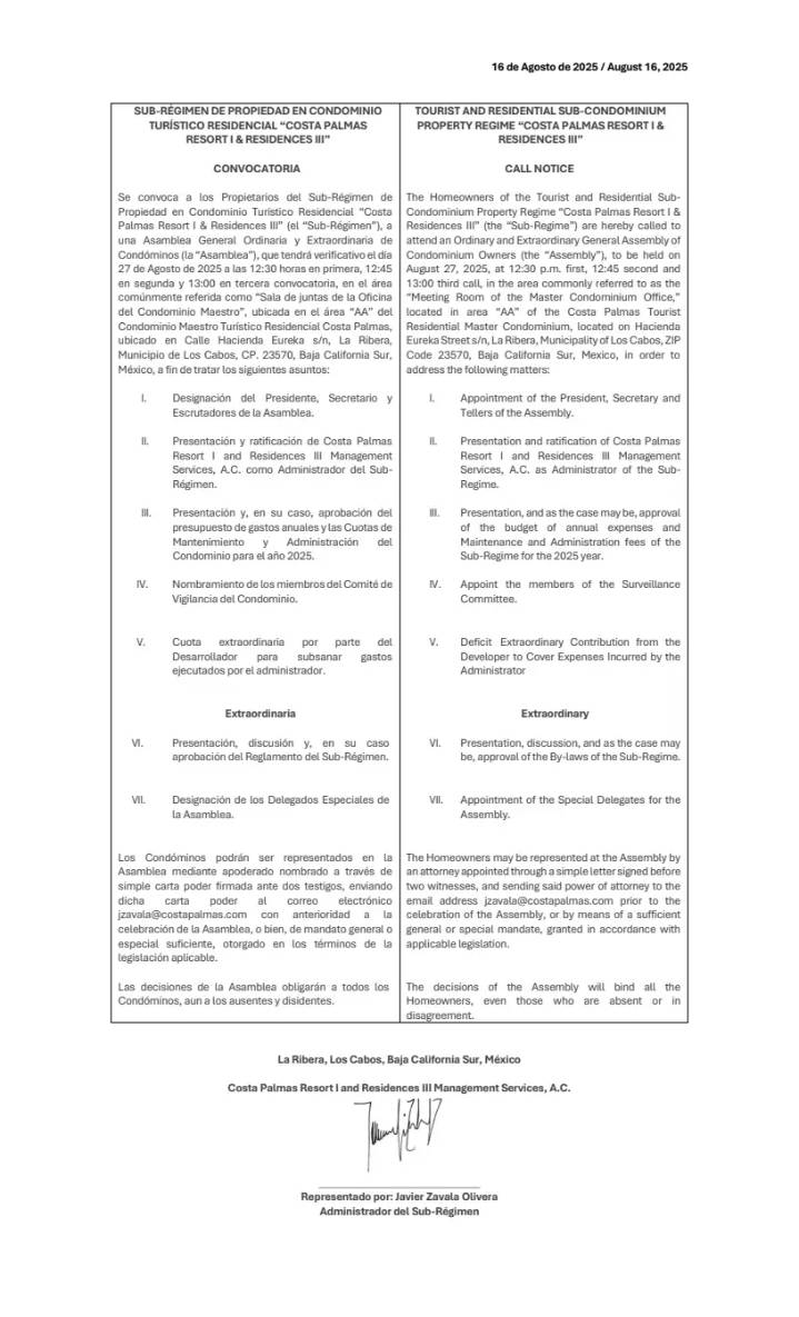 Convocatoria Costa Palmas Resort & Residences III