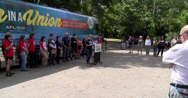 Labor union advocates rally in Brewer as part of National Union Bus Tour