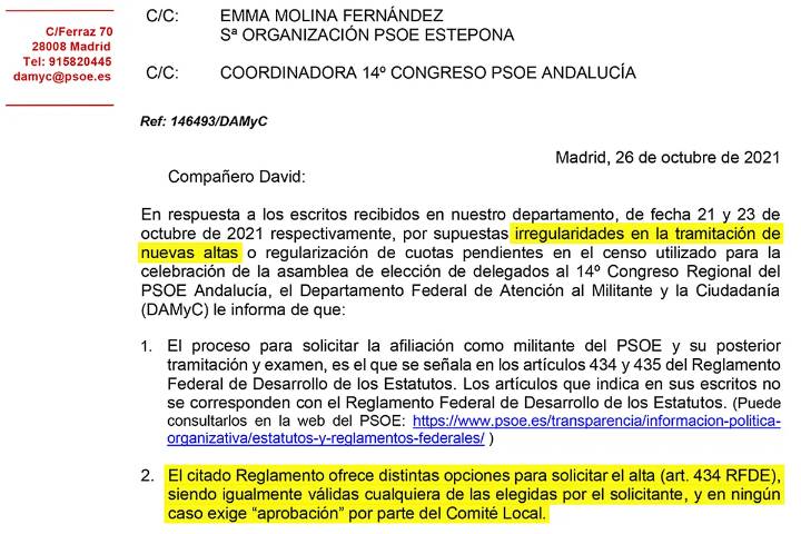 Ferraz amparó afiliaciones irregulares que permitieron el vuelco en el PSOE de Estepona
