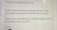 Restaurant receives foul mouthed reply after turning down interviewee