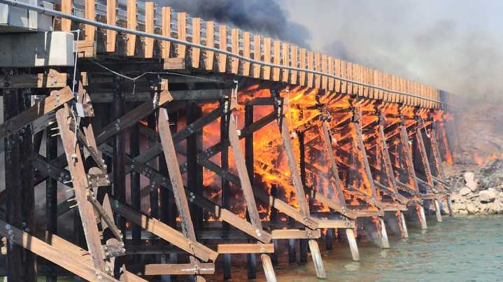 Bridge across Colorado River burns. See the damage