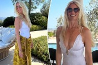 Claudia Schiffer, 55, lounges poolside in plunging Chloe swimsuit