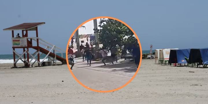 Pelea campal entre presuntos hinchas de Millonarios y vendedores dejó cuatro policías heridos en Bocagrande