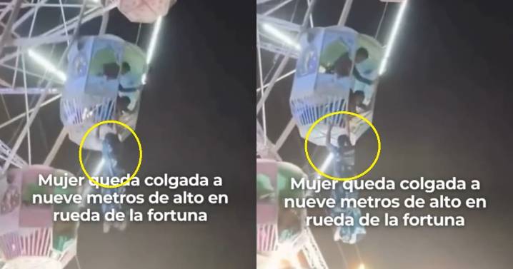 Mujer queda colgada a 9 metros de altura en un juego mecánico en India
