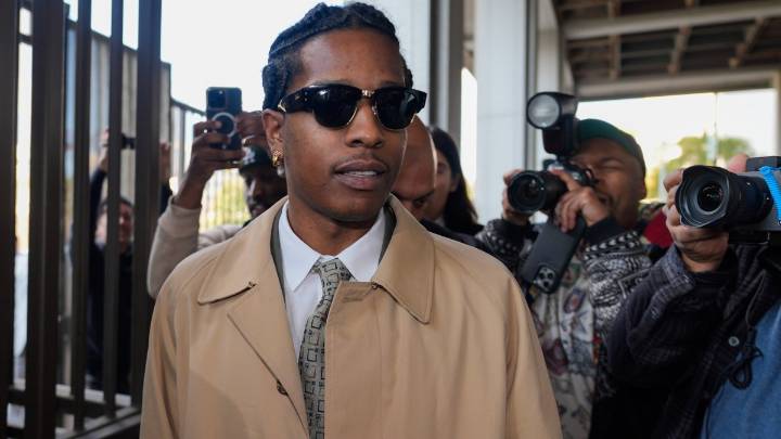 Rapper A$AP Rocky hugs girlfriend Rihanna in court after not guilty verdict in assault trial