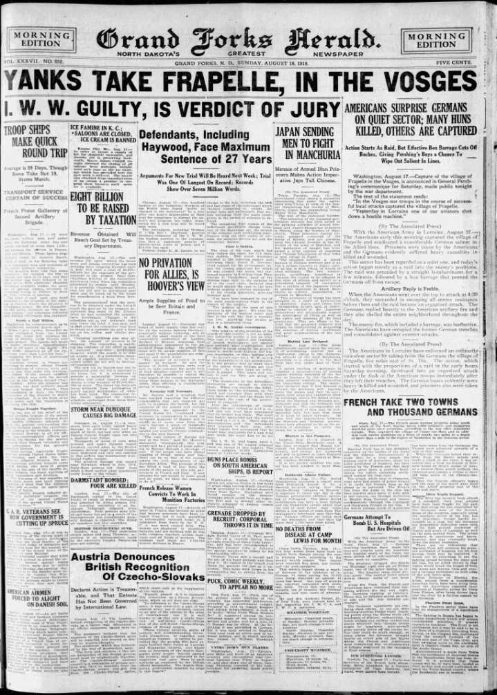 Today in History: August 18, 1918 — Hampden, N.D., men arrested in Polk County for bootlegging