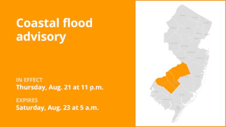 Update: Coastal flood advisory issued for 3 N.J. counties until early Saturday morning