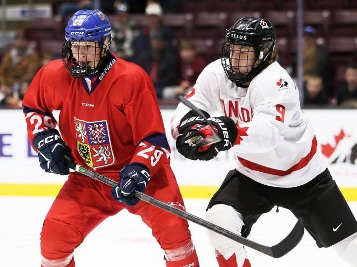 Sarnia Sting's Beckham Edwards scores twice for Team Canada